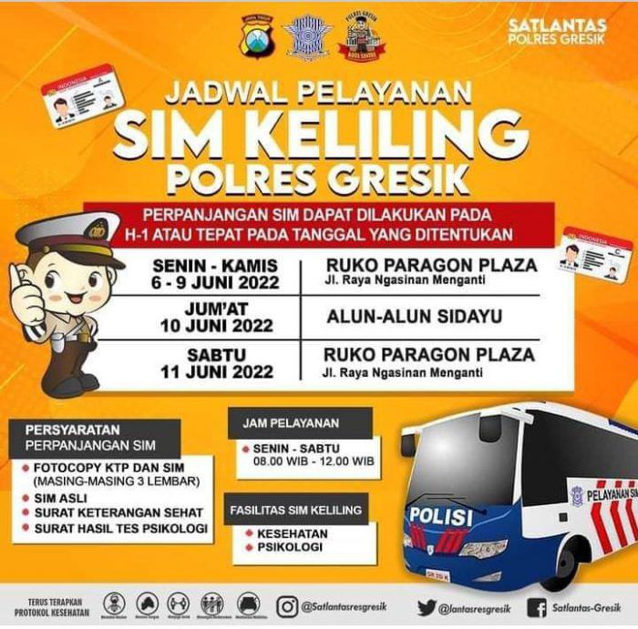 Lokasi Pelayanan SIM Keliling Polres Gresik 6-11 Juni 2022