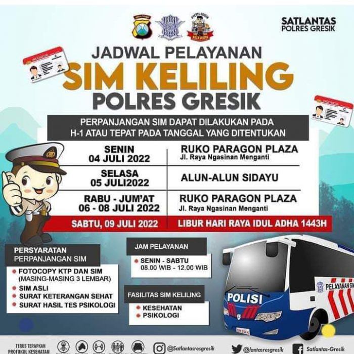 Jadwal Layanan SIM Keliling Gresik 4-9 Juli 2022
