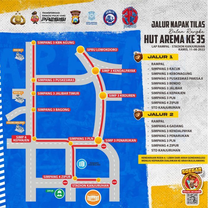 Napak Tilas HUT Ke-35 Arema, Satlantas Polres Malang Alihkan Arus Lalin