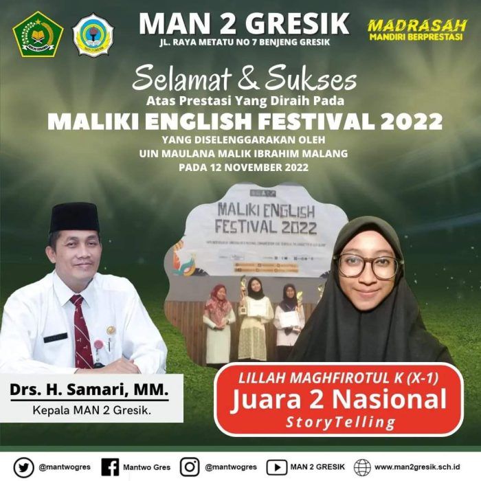 Siswi MAN 2 Gresik Sabet Juara Story Telling Contest Tingkat Nasional